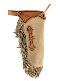 New! CH-13 Showman ® Sand Color suede chinks with Sunflower and basket Stamp tooling. - Country Scene Saddlery and Pet Supplies