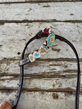 New! Gold, Teal And Burgundy Beaded One Eared Bridle - Country Scene Saddlery and Pet Supplies