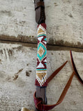 New! Gold, Teal And Burgundy Beaded One Eared Bridle - Country Scene Saddlery and Pet Supplies