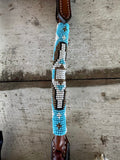 New! Blue, White and Gold Beaded One Eared Bridle - Country Scene Saddlery and Pet Supplies