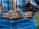 New! Beautiful Tooled White Longhorn Belt - Mens Belt