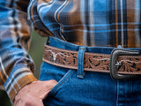 New! Beautiful Tooled White Longhorn Belt - Mens Belt