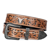 New! Beautiful Tooled White Longhorn Belt - Mens Belt