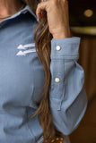 New! LIGHT WASH STRETCH DENIM STITCHED PERFORMANCE RODEO SHIRT - Country Scene Saddlery and Pet Supplies