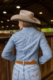 New! LIGHT WASH STRETCH DENIM STITCHED PERFORMANCE RODEO SHIRT - Country Scene Saddlery and Pet Supplies
