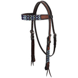 New! Showman Navajo Nights Argentina Cow Leather Beaded Browband Headstall - Country Scene Saddlery and Pet Supplies
