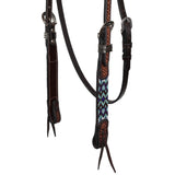 New! Showman Navajo Nights Argentina Cow Leather Beaded Browband Headstall - Country Scene Saddlery and Pet Supplies