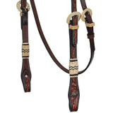 New! Showman Prairie Oak Argentina Cow Leather Browband Headstall - Country Scene Saddlery and Pet Supplies