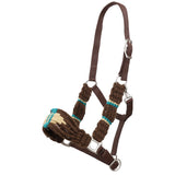 New! Showman Brown and Teal Wool Nose Nylon Halter - Country Scene Saddlery and Pet Supplies