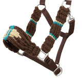 New! Showman Brown and Teal Wool Nose Nylon Halter - Country Scene Saddlery and Pet Supplies