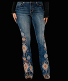 Grace In LA aztec embroidered flare jeans side detail