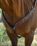 New! BRONCO BLUE TEXAS FLOWER BROWBAND HEADSTALL AND BREASTCOLLAR SET - Country Scene Saddlery and Pet Supplies