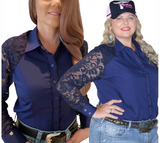 L1315-NELLY Ladies 1/2 Lace Western Shirt - Country Scene Saddlery and Pet Supplies