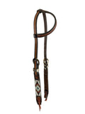 Showman ® Two Tone Argentina Cow Leather One Ear Headstall with Southwest Beaded Inlays - Country Scene Saddlery and Pet Supplies