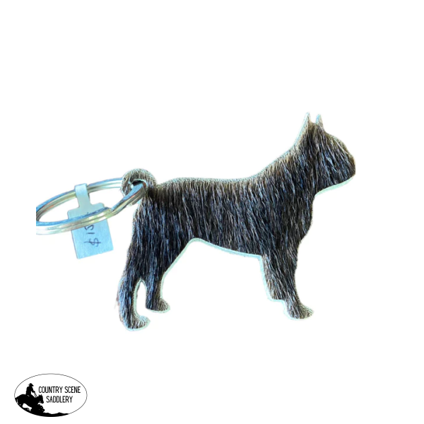 A7850 - Double Sided 100% Hair On Hide Leather Frenchie Keychain Key Rings