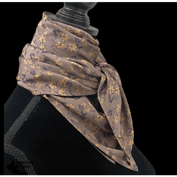 A8016 - Silk Grey Flowers Rawhide Wild Rag Cowboy Scarf Neck Scarfs