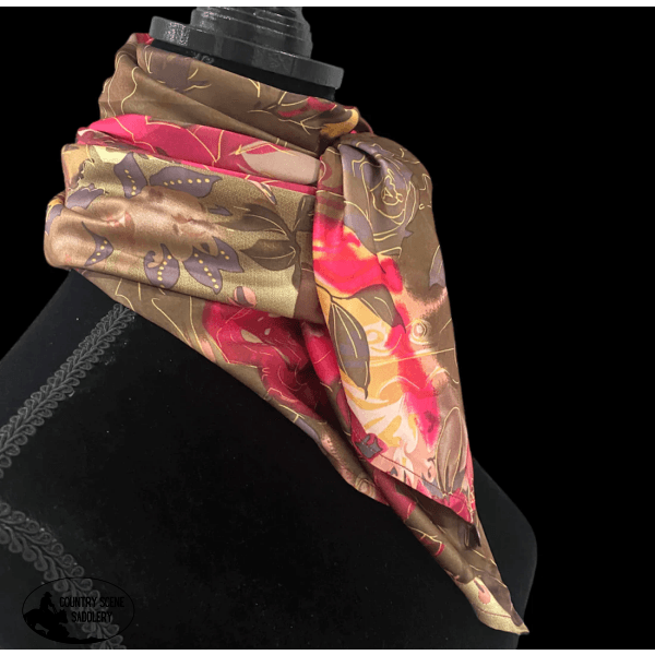 A8017 - Silk Pink Roses Rawhide Wild Rag Cowboy Scarf Neck Scarfs