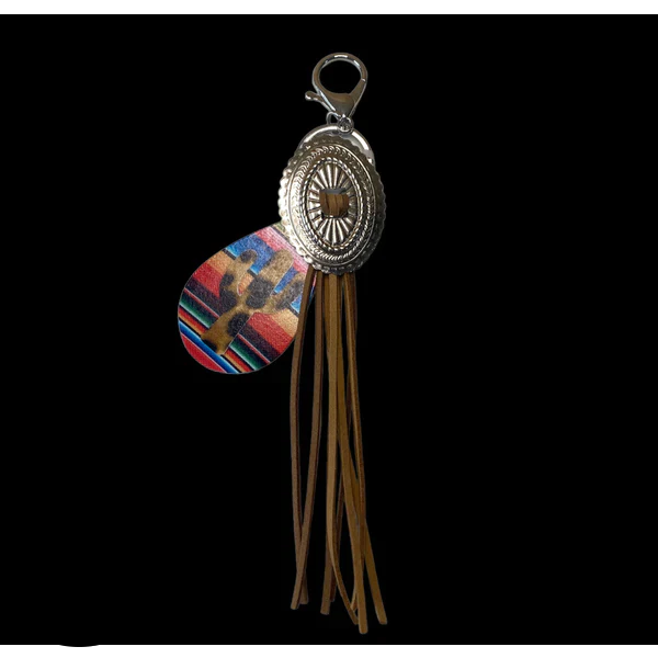 A8151 - Concho & Leather Tassel Clips With Cactus Serape Key Rings