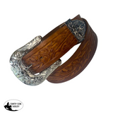 A8285 - 36" 1 1.2" Sliver Buckle & Tip / Hand Tooled Leather Belt - Country Scene Saddlery and Pet Supplies