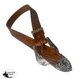 A8285 - 36" 1 1.2" Sliver Buckle & Tip / Hand Tooled Leather Belt - Country Scene Saddlery and Pet Supplies