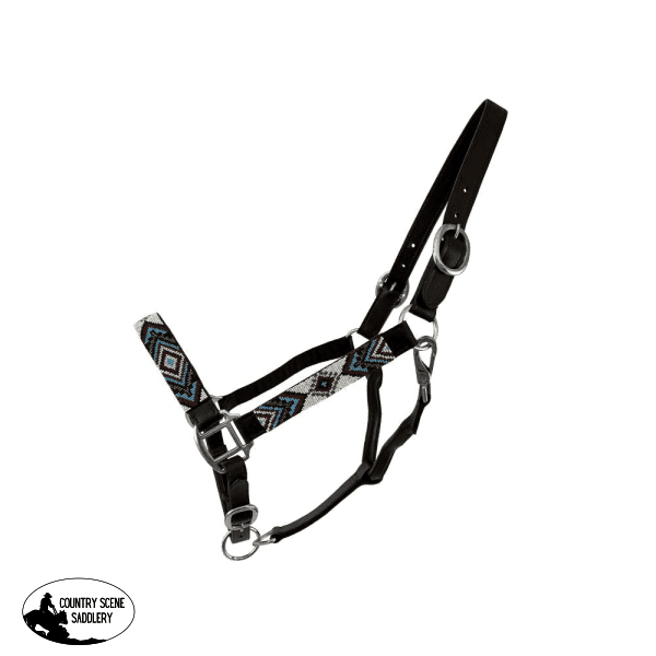 Adjustable Leather Halter With Beaded Overlay Show Halters