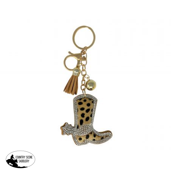 Bedazzled Hair On Cheetah Boot Keychain With Clip And Tassel Giftware