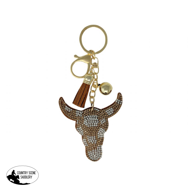 Bedazzled Steer Head Keychain With Clip And Tassel Giftware