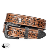 Belt - Western - Leather - Tooled with White Longhorn - Unisex - Country Scene Saddlery and Pet Supplies
