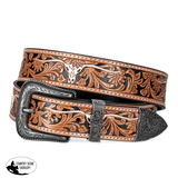 Belt - Western - Leather - Tooled with White Longhorn - Unisex - Country Scene Saddlery and Pet Supplies