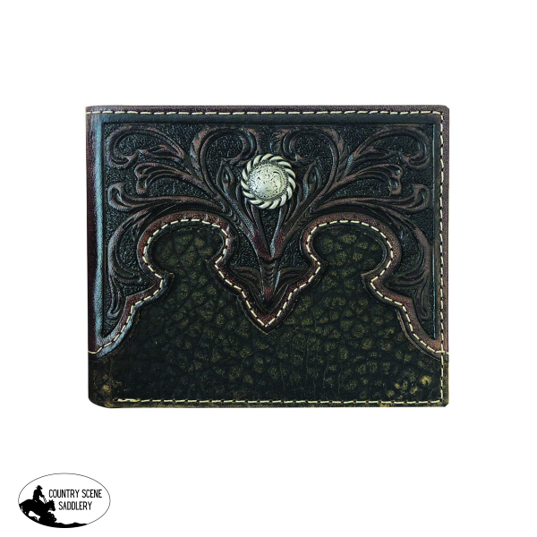 New! Bi-Fold Wallet Tooled Yoke Brown Apparel & Accessories