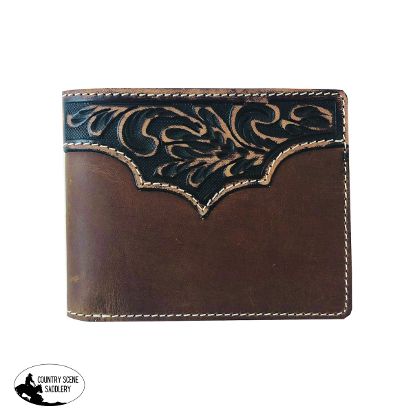 New! Bi-Fold Wallet Tooled Yoke Tan Apparel & Accessories