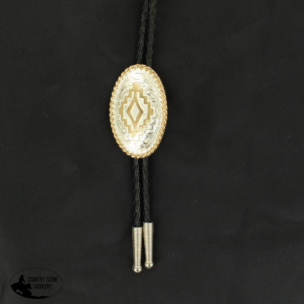 Bolo Tie Gold & Silver Aztec