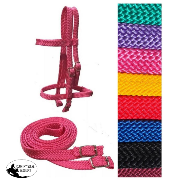 New! Bridle & Reins Set In Tubular Soft Nylon Braided With Buckle Ends