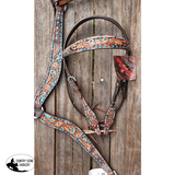 New! BRONCO BLUE TEXAS FLOWER BROWBAND HEADSTALL AND BREASTCOLLAR SET - Country Scene Saddlery and Pet Supplies