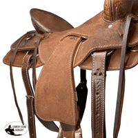 Buffalo Saddlery Hard Seat Oiled Roughout Ranch Roper Style Saddle - 16 Inch Youth Roping