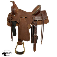 Buffalo Saddlery Hard Seat Oiled Roughout Ranch Roper Style Saddle - 16 Inch Youth Roping