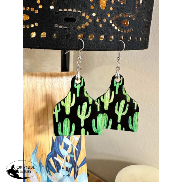 Cactus - Cow Tag Earrings Gift Items