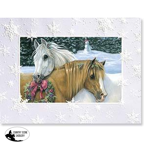 Christmas Card De - 2 Horses & Wreath Gift Cards