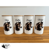 Country Storage Canisters - Set Of 4 Horse Design Large Gift Items