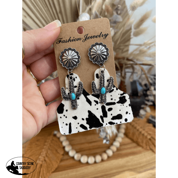 Cow Tag & Cactus Stud Earrings Gift Items