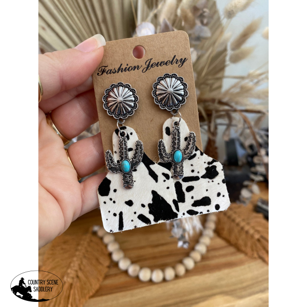 Cow Tag & Cactus Stud Earrings Gift Items