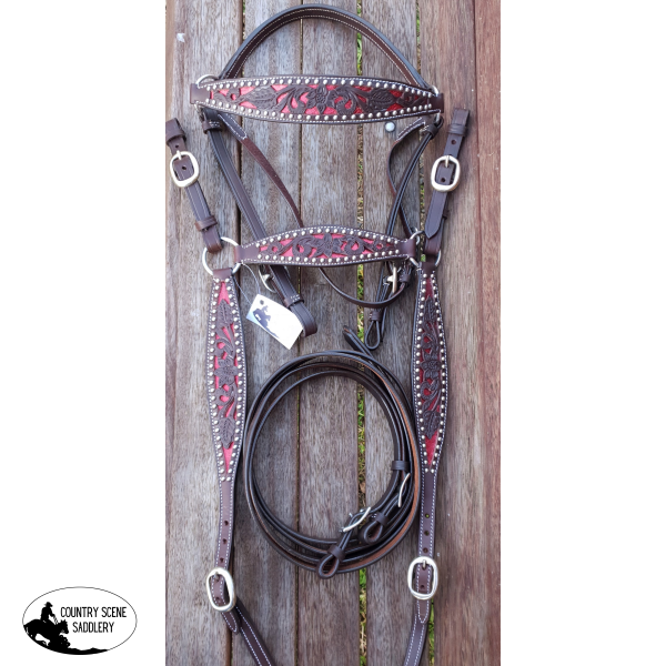 Css Barcoo/ Stockmans Breastcollar- Red Glitter Inlay Bridles
