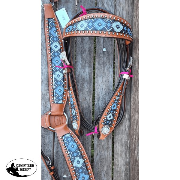 Css Blue Diamond Inlay Tackset- Chestnut Leather