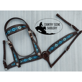 CSS Blue Diamond Inlay Tackset- Chocolate Leather - Country Scene Saddlery and Pet Supplies