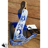 CSS Blue Engraved Stirrup Irons. - Country Scene Saddlery and Pet Supplies