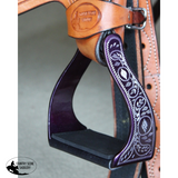 CSS Blue Engraved Stirrup Irons. - Country Scene Saddlery and Pet Supplies