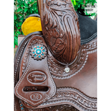 CSS Chocolate with turquoise bling detail and tooling. - Country Scene Saddlery and Pet Supplies