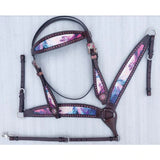CSSB13 Pink and Teal Swirl Inlay Barrel Saddle - Country Scene Saddlery and Pet Supplies