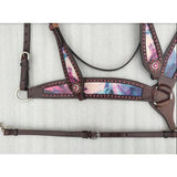 CSSB13 Pink and Teal Swirl Inlay Barrel Saddle - Country Scene Saddlery and Pet Supplies