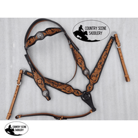 New! Css Floral Tooled Headstall And Breastcollar Browband